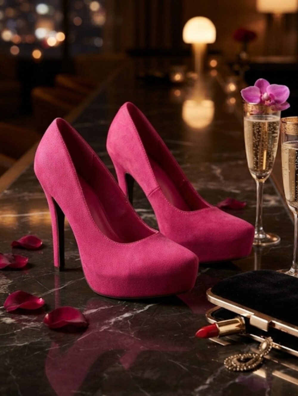 Qupid Hot Pink Suede Platform Pumps